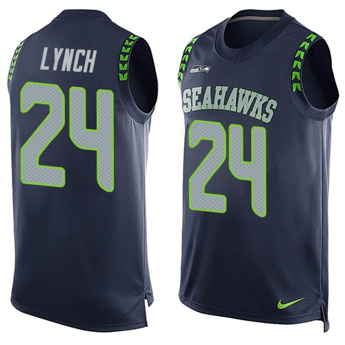 Men's Limited Marshawn Lynch Nike Jersey Navy Blue - #24 Player Name & Number Tank Top NFL Seattle Seahawks